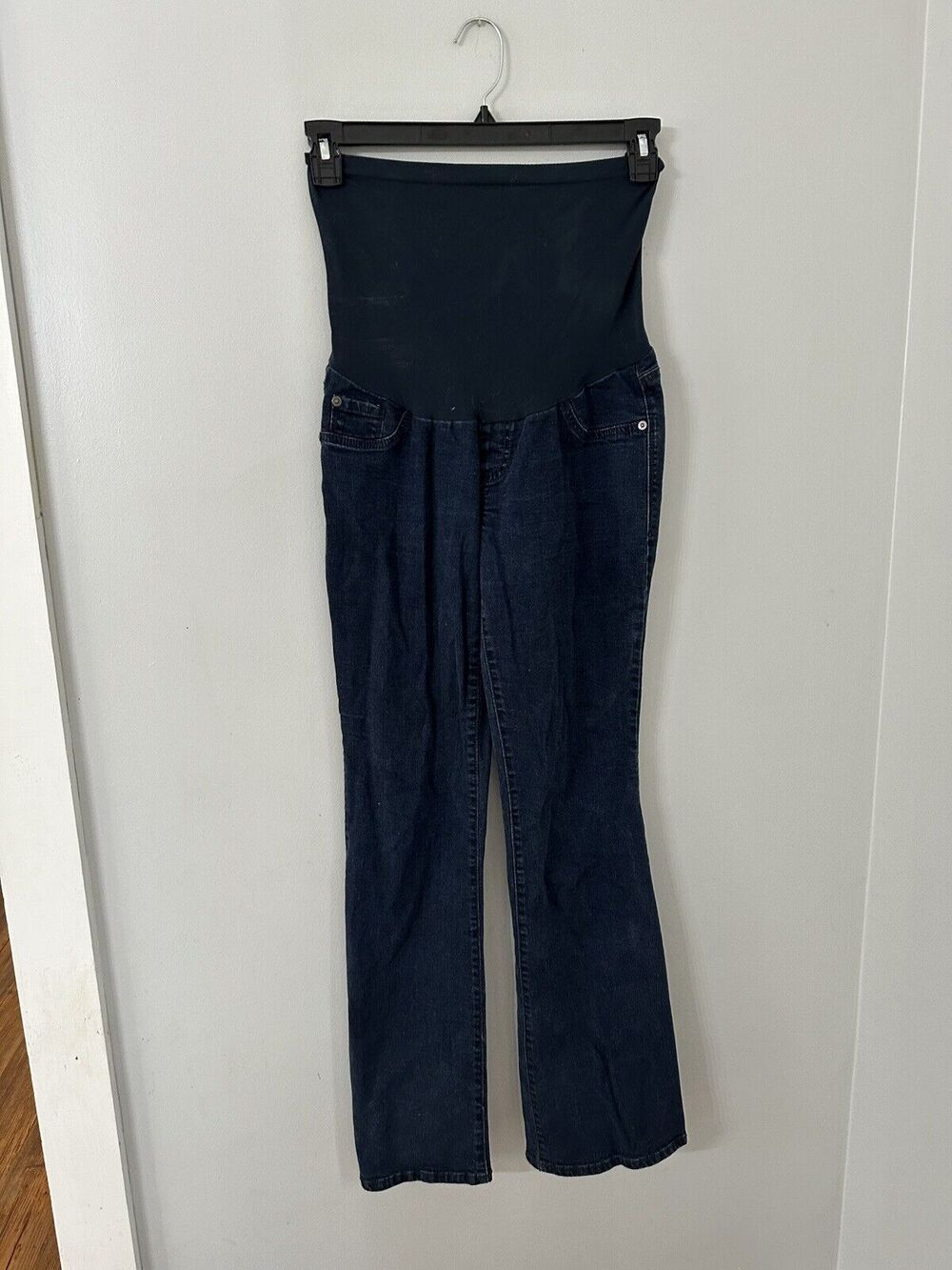 Indigo Blue Maternity Jeans MEDIUM Boot Cut Belly Band Stretch Dark Wash